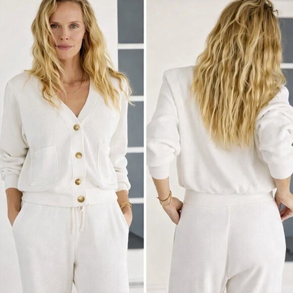 AYR Sweaters - AYR The Waffle Cone Cardigan Sweater in Seashell white size XS